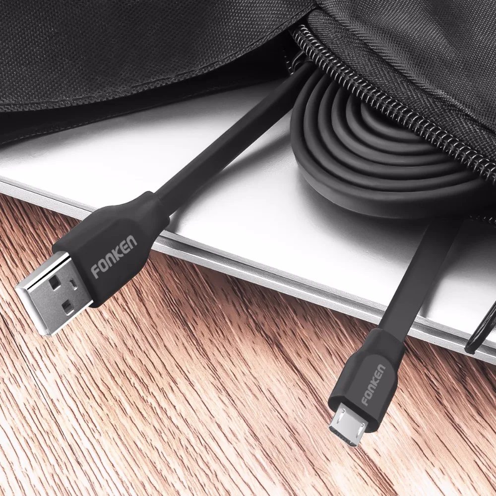FONKEN Micro USB кабель плоский Лапша Макс 2.4A быстрое зарядное устройство зарядный шнур данных анти-обмотка Быстрая зарядка для мобильных телефонов Кабели