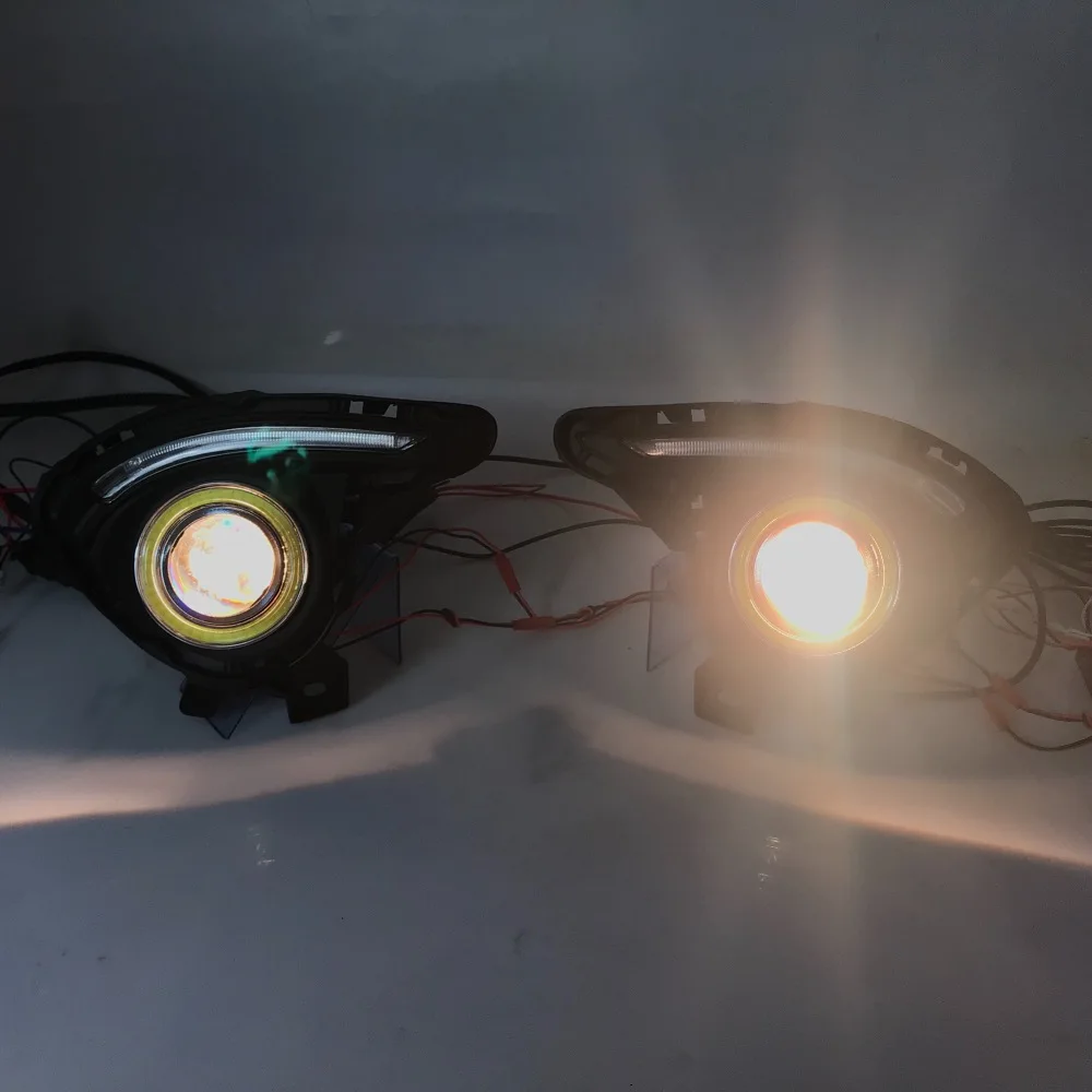 RQXR противотуманная фара вождение свет в сборе для Mazda 2 demio cob angel eye светодиодные дневные ходовые огни сигнал поворота