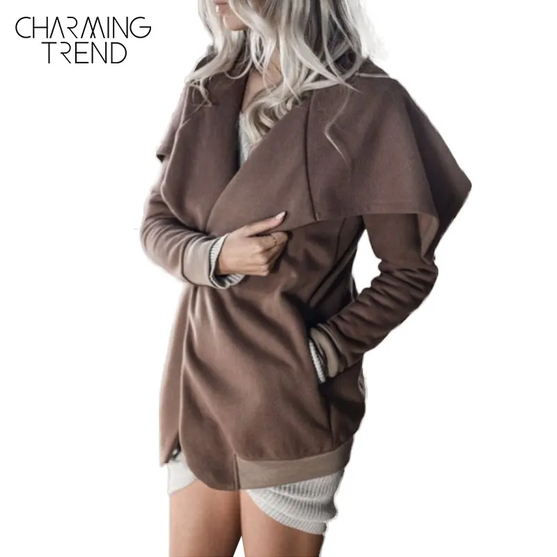Charmingtrend Повседневное Тренчи для женщин Для осень сплошной Кофе белый Открыть