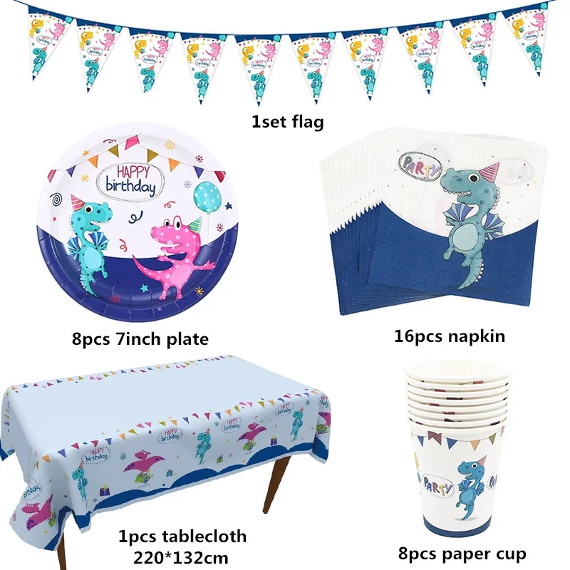 34pcs set Вечерние одноразовые столовые приборы в виде динозавра, вечерние тарелки в стиле джунглей, Детские вечерние украшения в виде динозавра на день рождения - Цвет: 34pcs set