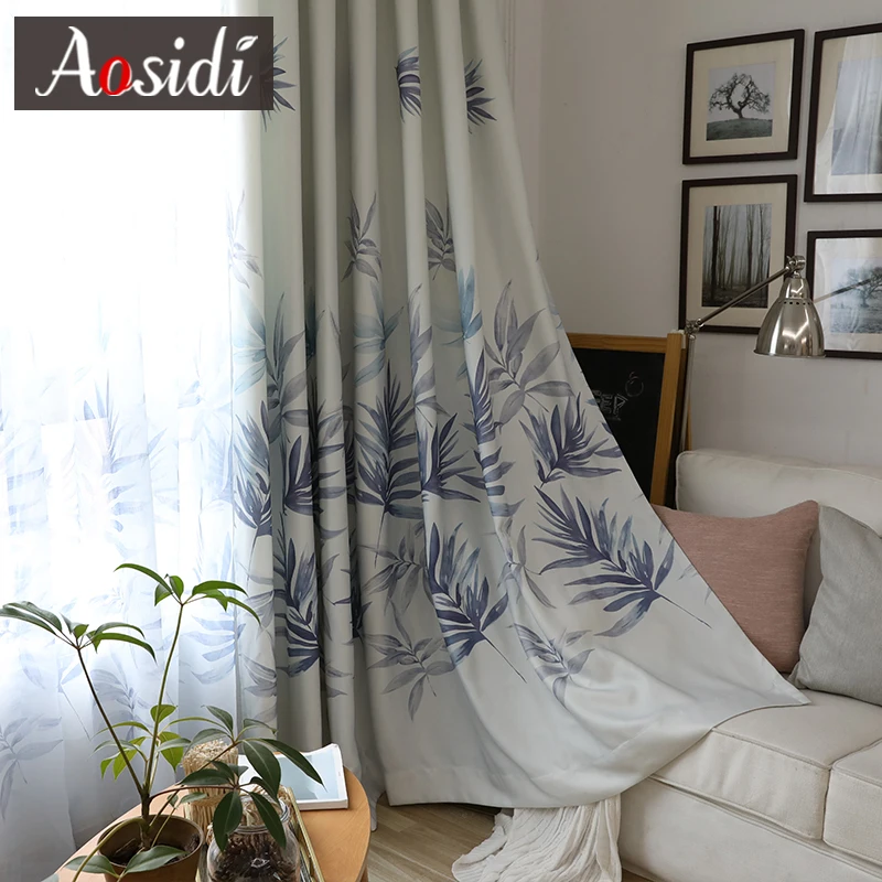 Purple Curtains Зеленые листья, принтованные занавески для гостиной, спальни, на окно, современный отвесный тюль и занавески, роскошные китайские занавески, тканевые жалюзи - Цвет: Purple Curtains