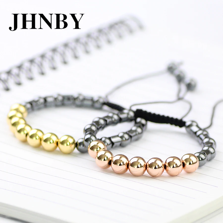 JHNBY Lucky Ball Braided Rope Men Bracelet 6/8mm Charms Hematite Beads Fashion Women Copper Bangle Jewelry Pulseira Masculina | Украшения и
