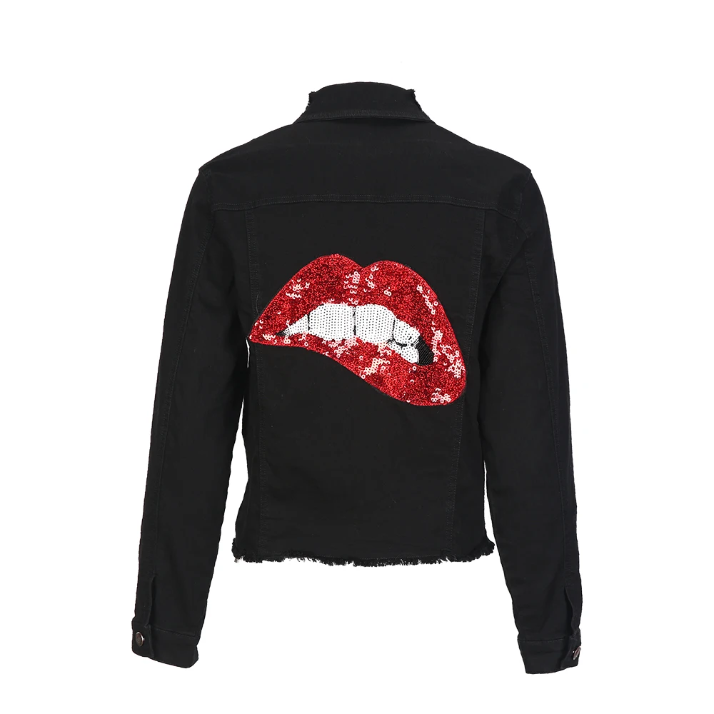 HYH Haoyihui Women Black Denim Jacket Casual Long Sleeve Button Female Short Outwear Streetwear Seqiuned Back Ladies Cowboy Coat | Женская