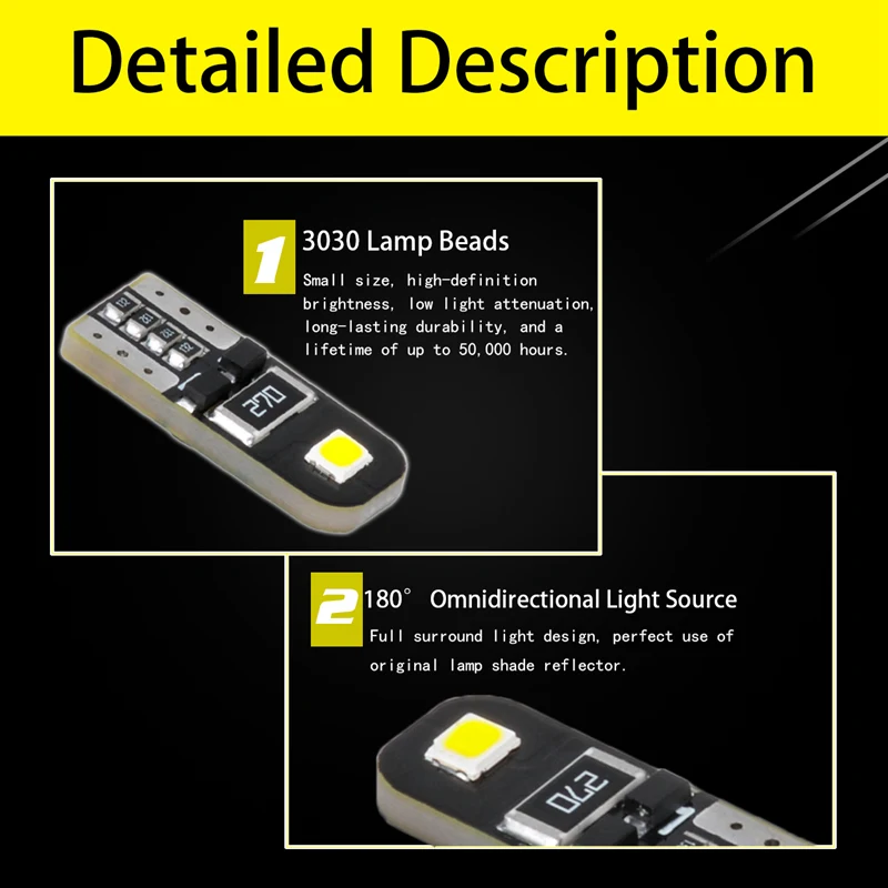 50 шт. T10 Светодиодные лампы CANBUS без ошибок LED W5W 194 168 2825 внутренний свет Купол Карта