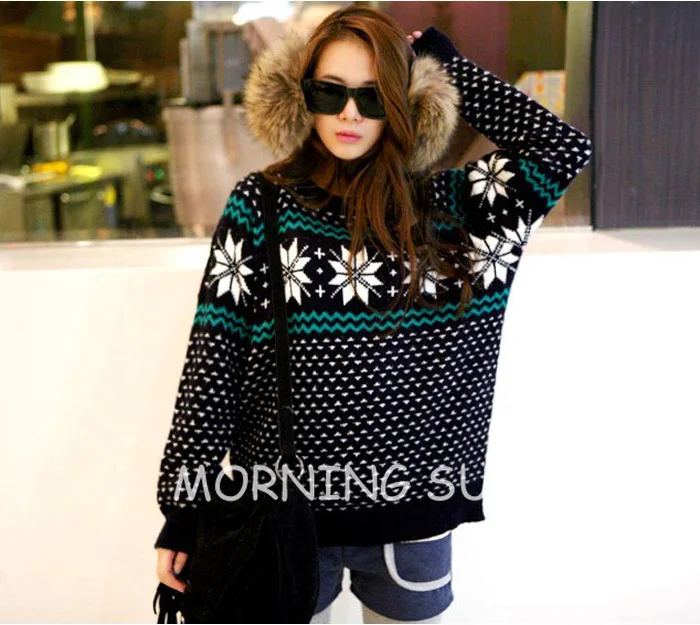 2014 casual new style O neck snowflakes embroidered winter autumn -summer female brand warm knitted Christmas sweaters #3000 | Женская