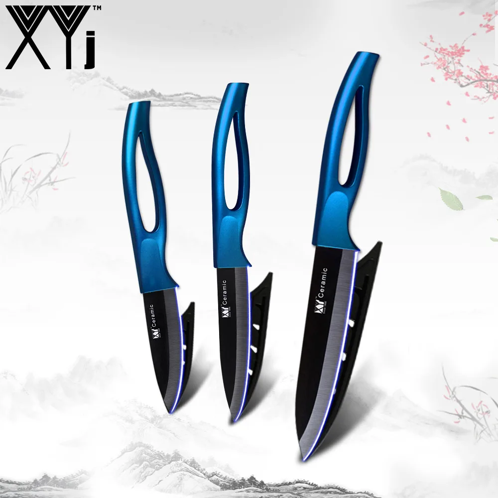 Blue H Black B XYj керамический набор кухонных поварских ножей, красочные кухонные керамические ножи, овощерезка, столовые приборы, поварские инструменты, нож для мяса - Цвет: Blue H Black B