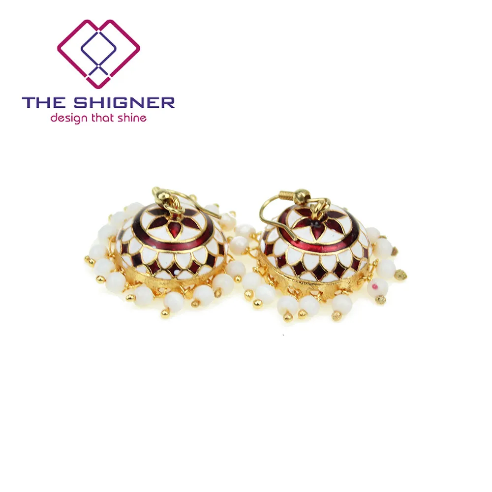 Классические индийские эмалированные сережки Meenakari золотого оттенка Jhumka Jhumki