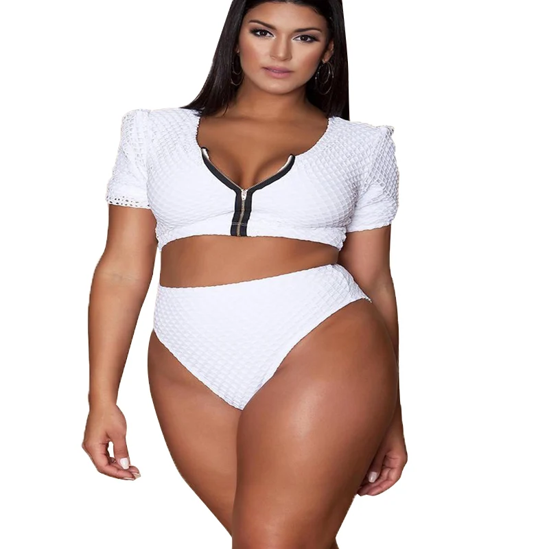 

2020 однотонное бикини большого размера, купальники с коротким рукавом, женский купальник на молнии, бикини пуш-ап с высокой талией, женский к...