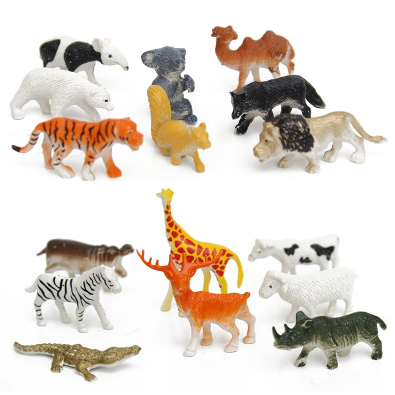 8PCS/Set Simulation Forest Wild Camel Giraffe Tiger Deer Rhinoceros Hippopotamus Crocodile Plastic Animals Mini Figure Model Toy | Игрушки и