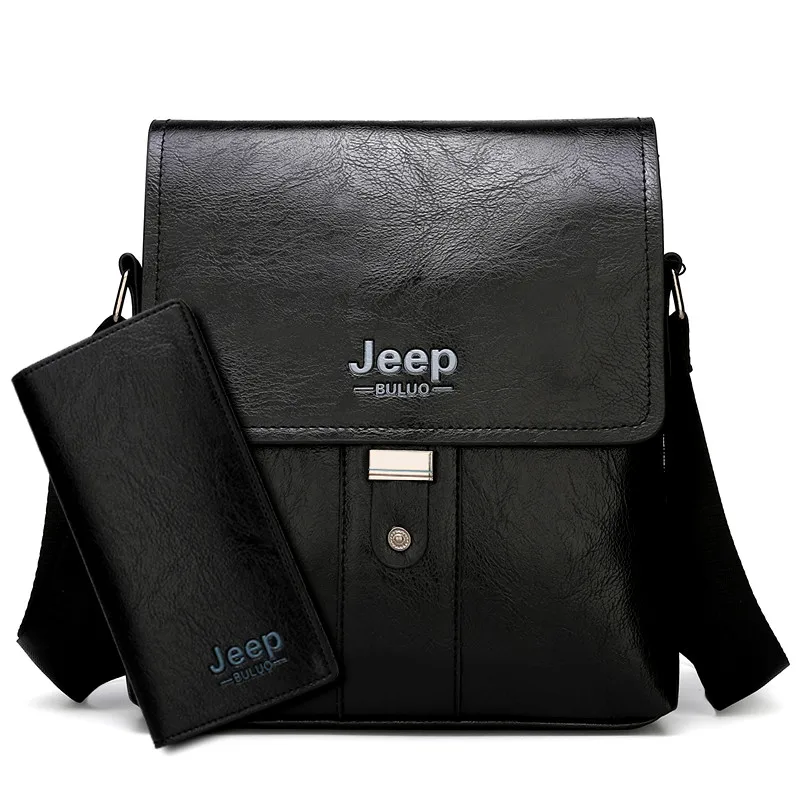 JEEP BULUO, мужская сумка на плечо, набор, большой бренд, через плечо, деловые сумки-мессенджеры для мужчин, модная повседневная сумка из искусственной кожи, новинка - Цвет: 1508-8068-Black