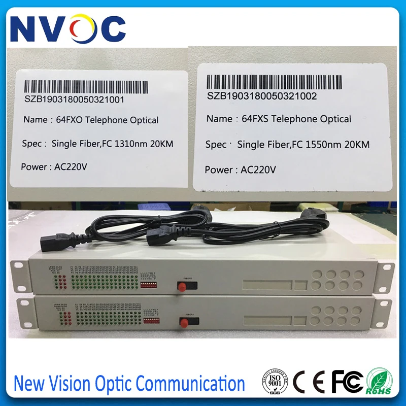 19-дюймовый штатив 64ch FXO и FXS Voice волоконно-оптический медиа-конвертер