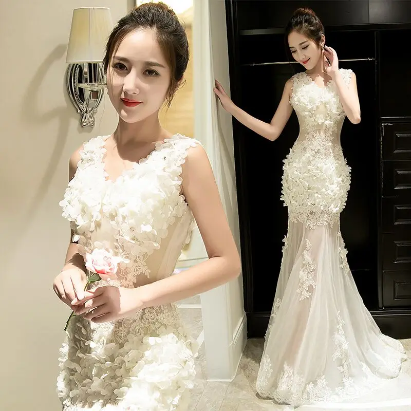 Slimming Sexy Tail dress with Flower decoration Wedding Adult Ritual Party Company Year Hollow Out Embroidery | Свадьбы и торжества