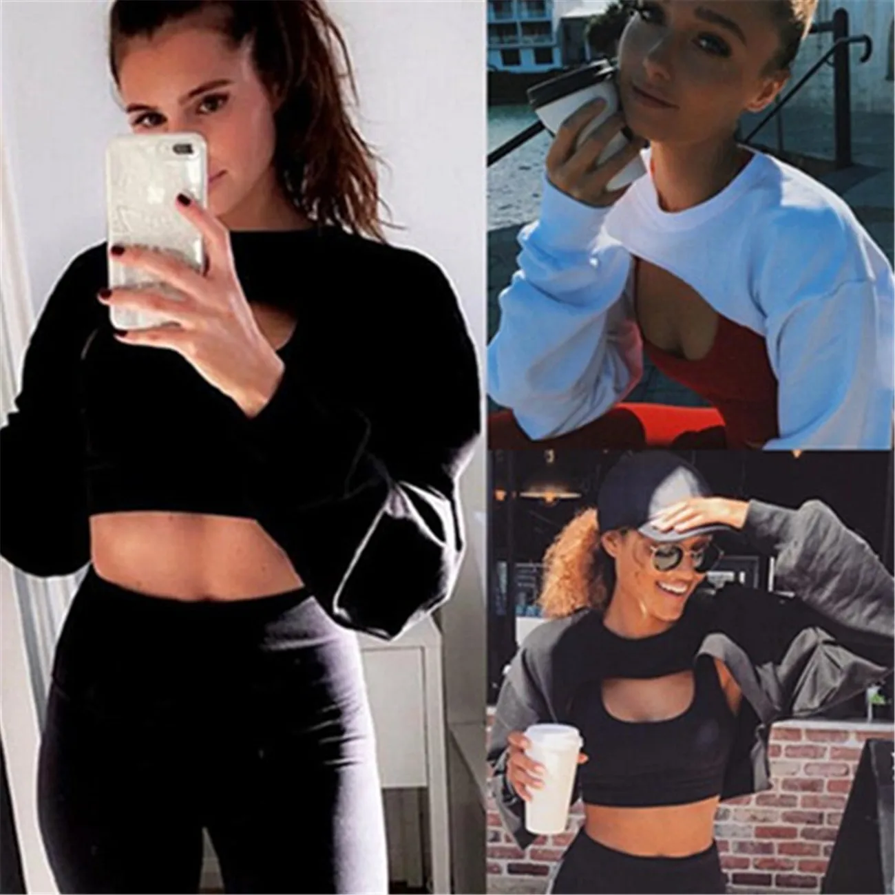 

Новинка лета 2018, стильный модный женский однотонный короткий топ с длинным рукавом, худи, Женские повседневные топы, размеры 6-12