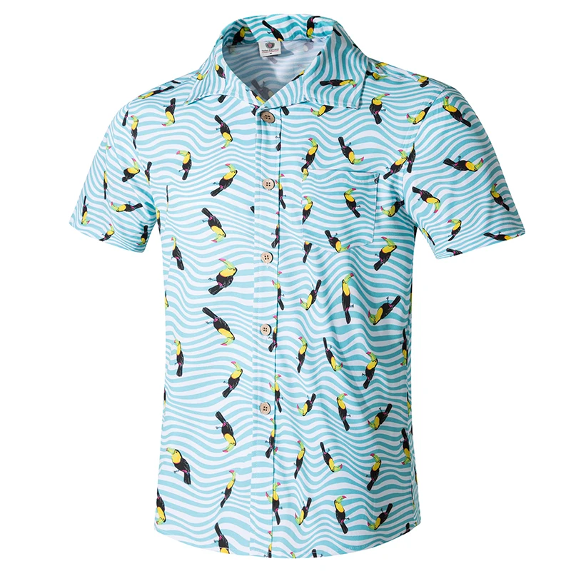 Фото Мужские летние пляжные Гавайские рубашки 2019 брендовые с коротким рукавом