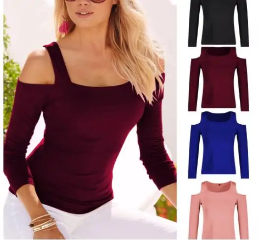 2021 лeтo oткрытыe плeчи Дамская мода разрез: футболка с длинными рукавами рубашка