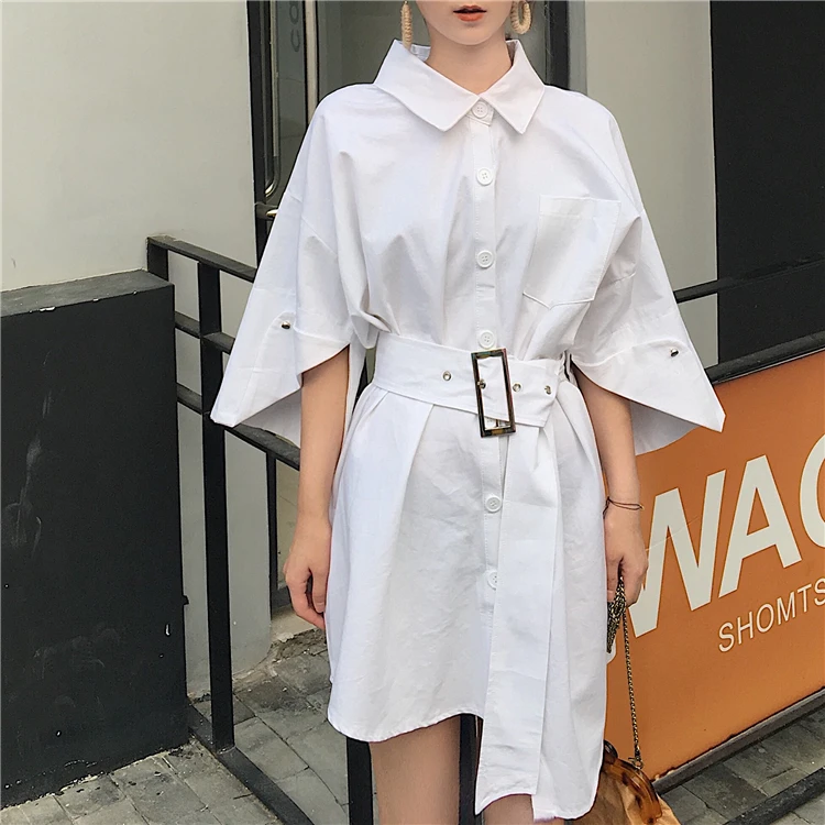 Fashion Office Dress Women 2017 Autumn Formal Work Asymmetrical Three Quarter Sleeve Shirt White Yellow Army Green D208 | Женская одежда