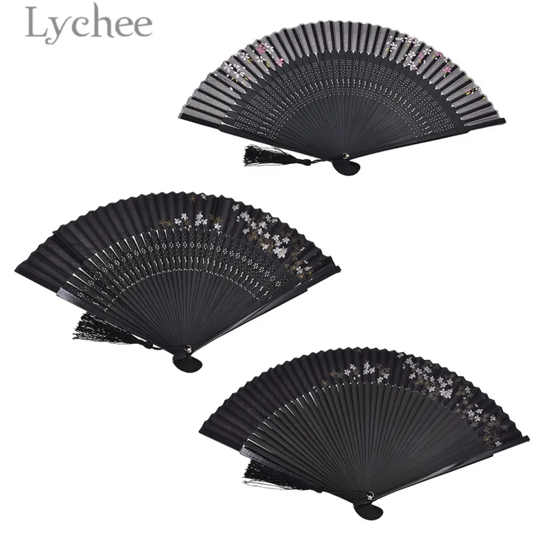 Lychee, 1 шт. Винтаж с вишневым узором складной поддержки широкого сбыта липких обувей подошв изысканный Bamboo Танцы вентилятор для домашнего украшения, подарки