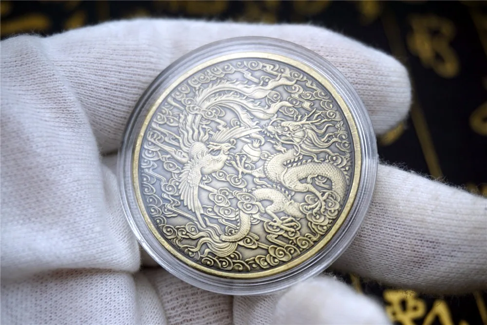 Памятная монета китайского дракона и феникса 40 мм|dragon and phoenix|coin coinsdragon dragon |