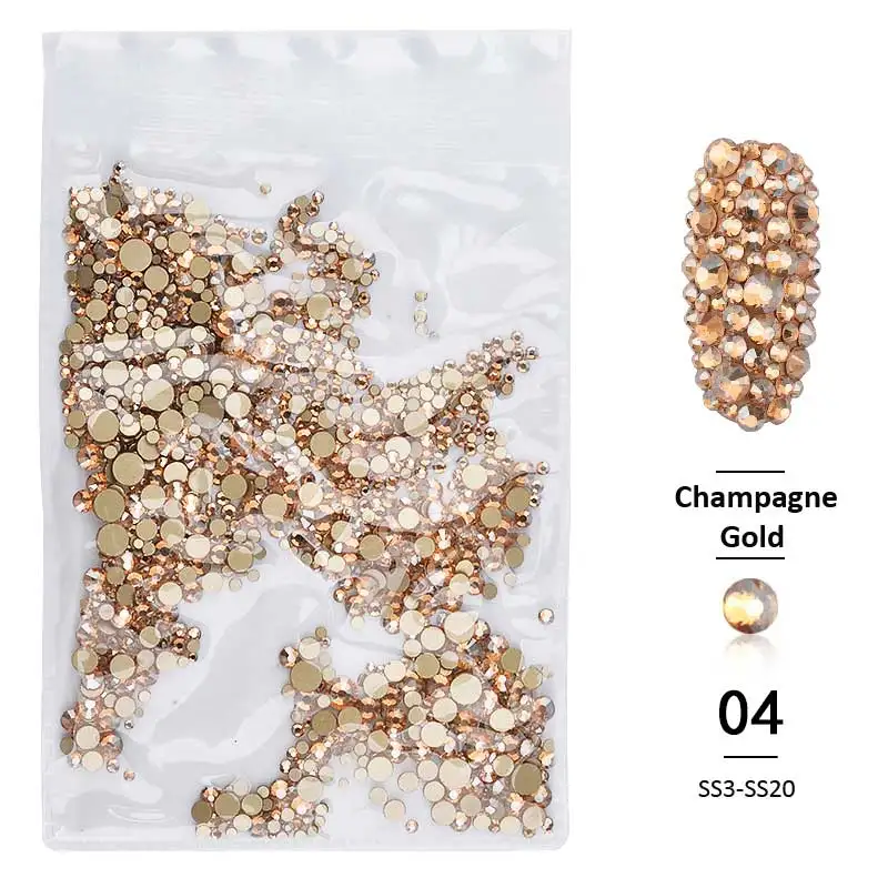 04 Champagne Gold 1440 шт Плоские с оборота Кристаллы Стразы для ногтей мульти размер SS3-SS20 не-исправление 3d стекло камень драгоценные камни Шарм Дизайн ногтей украшения 6 цветов - Цвет: 04 Champagne Gold