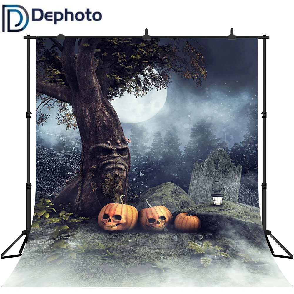 Dephoto фон для фотосъемки Хэллоуин Ночь Луна Старое дерево ужас Тыква фото вечерние
