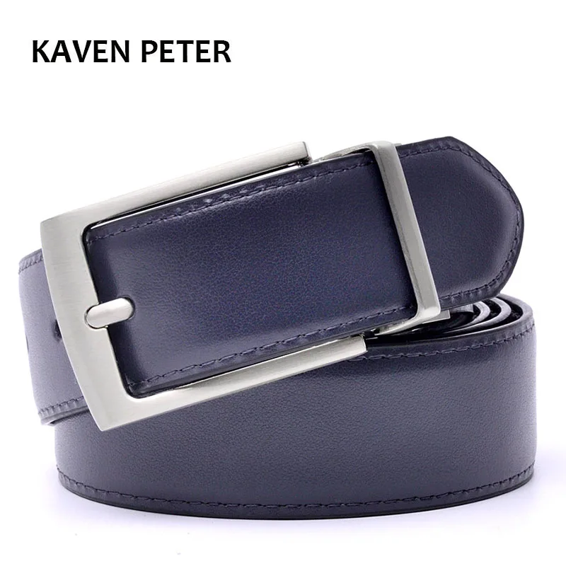 Cinturón Reversible con hebilla para hombre, cinturones de diseñador de cuero genuino de alta calidad, correa de lujo, Color azul oscuro y negro