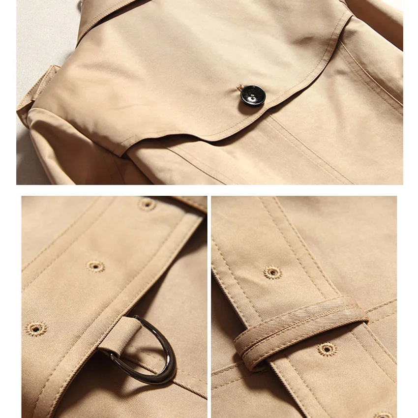 

England style khaki color trench coat women turn down collar double breasted slim outerwear 2019 autumn winter
