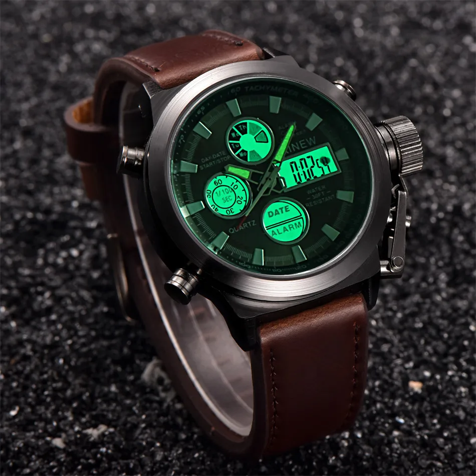 

DAIGELO Fashion Mens Watches Mens Quartz Sport Military Army-green Led Watches Analog Stainless Steel Wrist Watch Casual Watch
