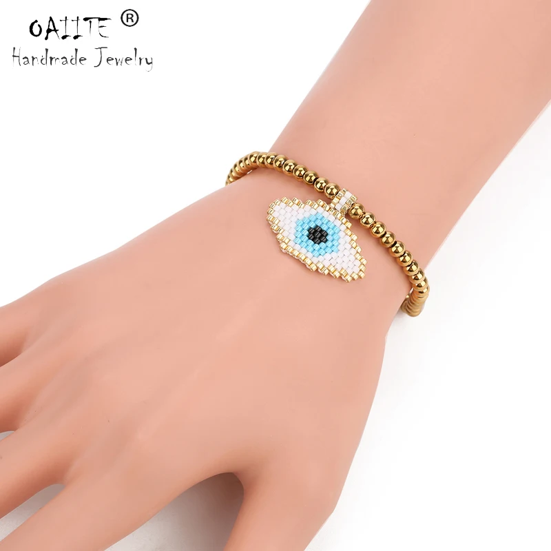 Женский браслет OAIITE Evil Eye Delicas золотой цепочка с металлическими бусинами бисер