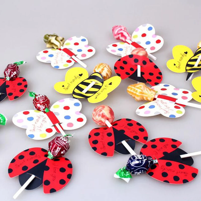 50 шт./лот милые насекомых пчелы божья коровка бабочка конфеты Леденец Украшения