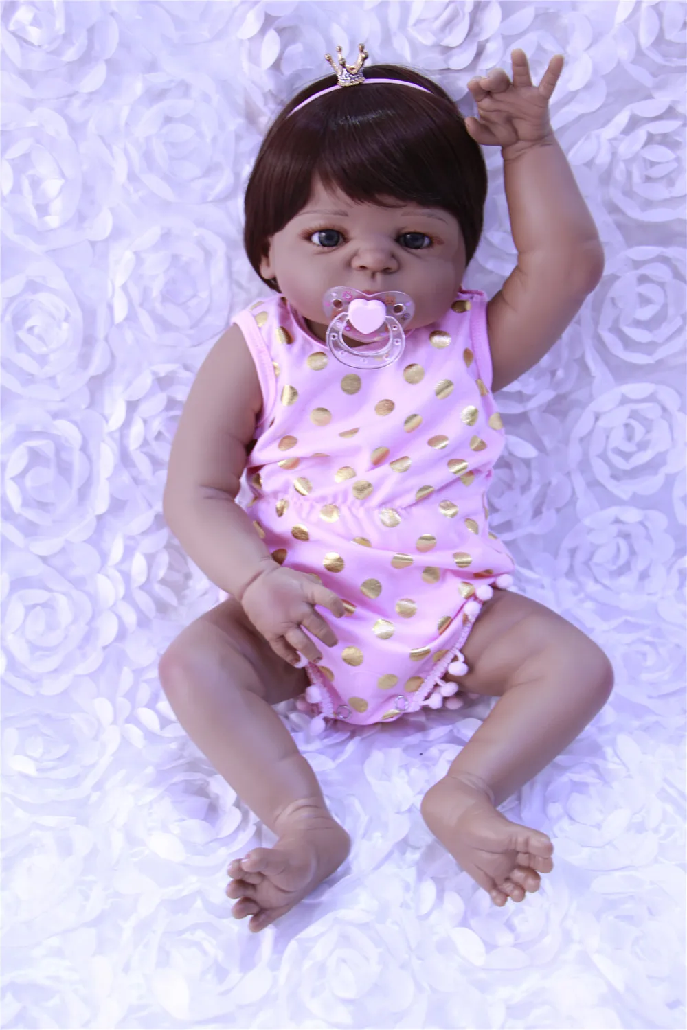 

55cm Full silicone Reborn babies dolls handmade black skin 22"high quality ethnic Bathe Babies Dolls Bathe Play House Toy gifts