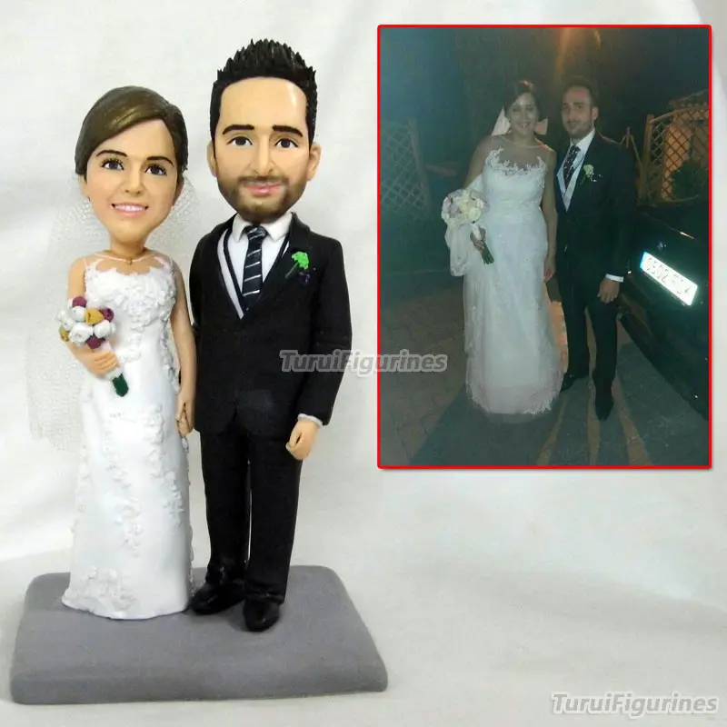 

wedding cake topper black couple custom bobblehead figurine mini couple statue custom bobblehead figures by Turui Figurines doll