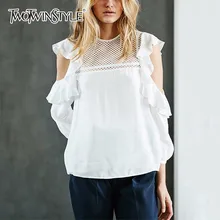 TWOTWINSTYLE выдалбливают рубашка Женская сетка оборками лоскутное с
