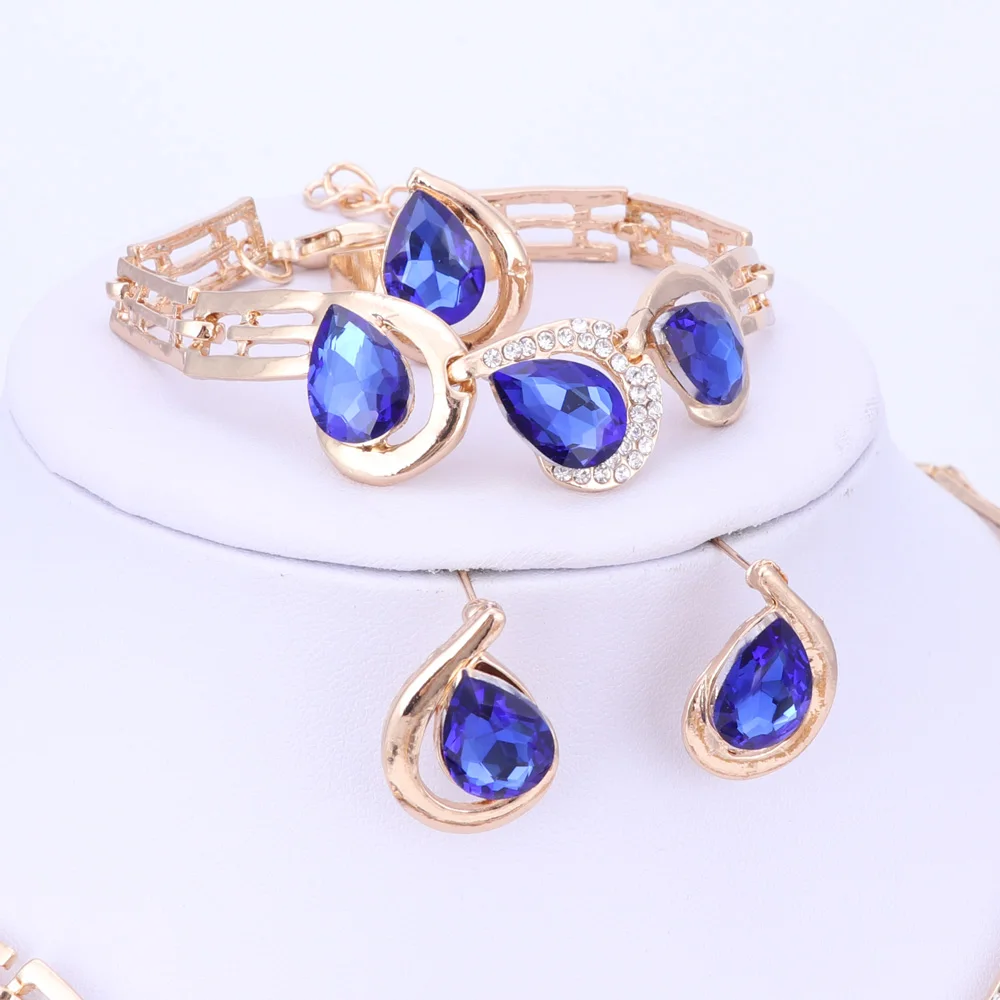 Новые африканские Ювелирные наборы золотой цвет белый/синий/красный кристалл