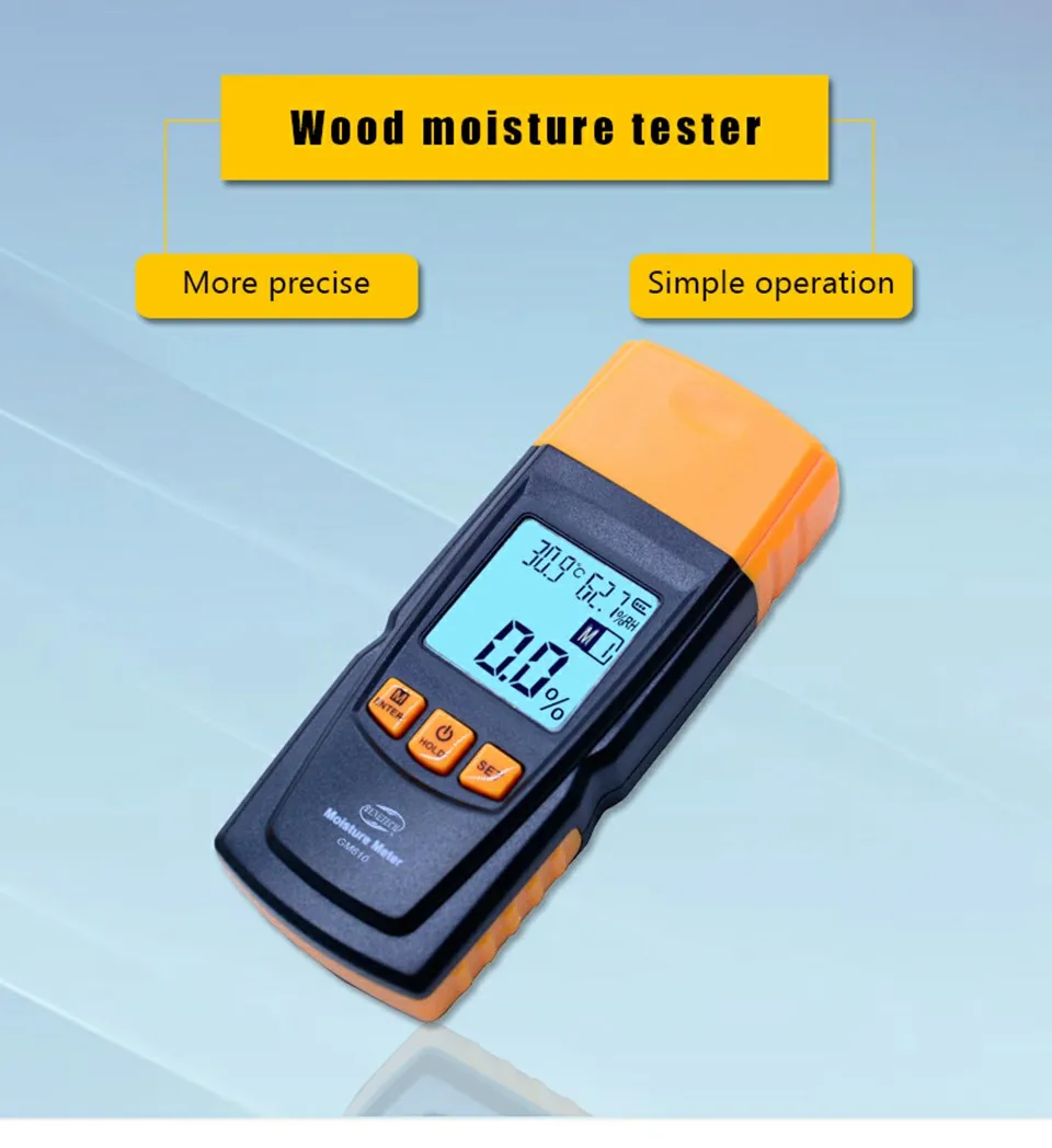 BENETECH GM610 измеритель влажности древесины, 2 контакта, измеритель влажности, детектор влажности, гигрометр, диапазон 0~ 70%, цифровой ЖК-дисплей