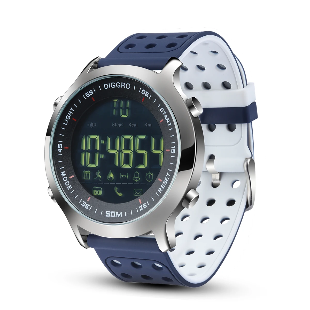 Blue And White Смарт-часы Diggro DI04, IP68, водонепроницаемые, 5 АТМ, шагомер, напоминание о сообщениях, для плавания, фитнес-часы для Android IOS, черный циферблат - Цвет: Blue And White