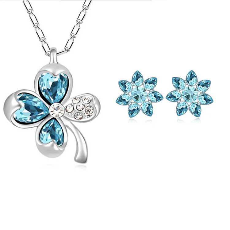 Женский ювелирный комплект из колье и серёг с австрийским кристаллом|jewelry sets|flower