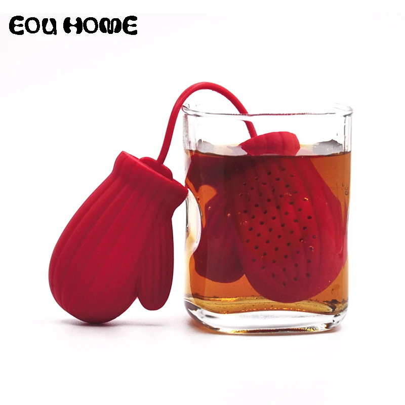 

Cute Home Santa Claus Gloves Shape Tea Infusers Red Blue Filter Interesting Silicone Tea Coffee Infusers Filter Tea Accessories