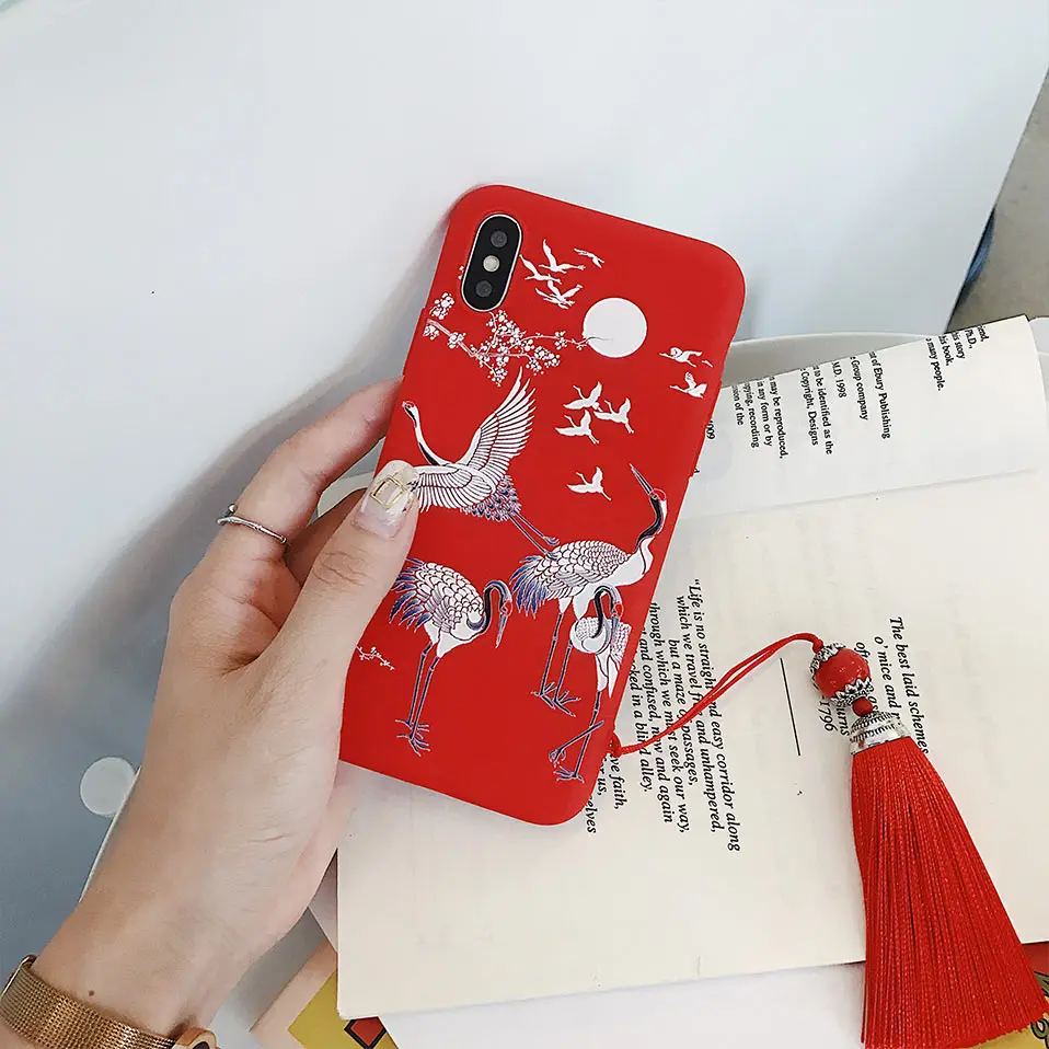 Чехол для iPhone X 7 8 6 принципиально китайский стиль Ретро красный кран назад