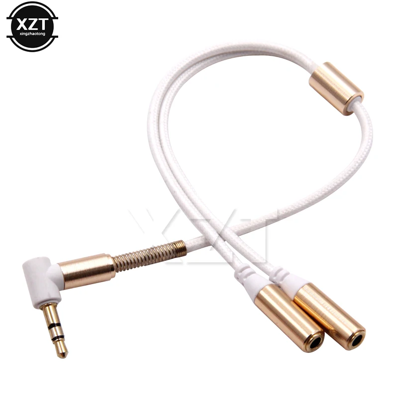 3.5mm Audio Stereo Y Splitter Cable 90 Degree Right Angle 3.5mm Male To 2 Female Jack Headphone Splitter Adapter SinLoon for Tab