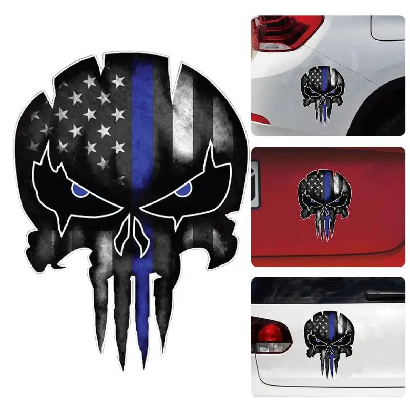 Car Sticker 13x9.5cm Blue Line Punisher Skull Reflective Motorcycle Decal | Автомобили и мотоциклы