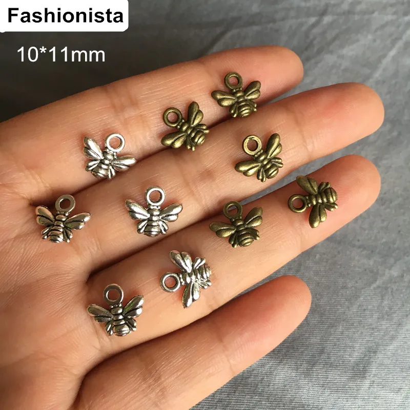 BULK 100 PCS шт. Bee charms 10*11 мм античное серебро/бронзовый тон, свинец и никель безопасный, без кадмия сплав цинка Металл