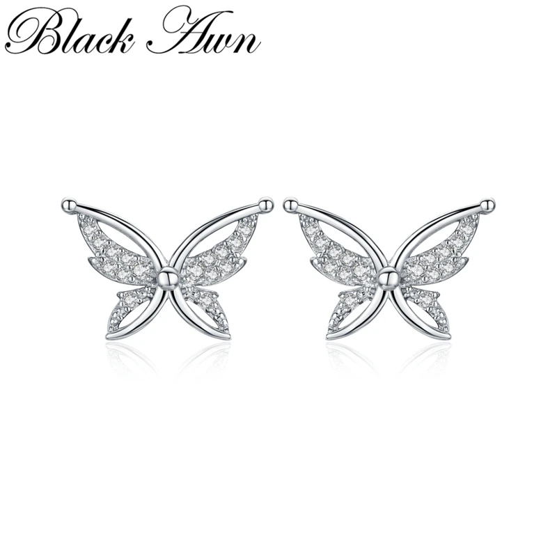 Black Awn Romantic Silver Color Jewelry Natural Cute Butterfly Party Stud Earrings for Women Bijoux II111