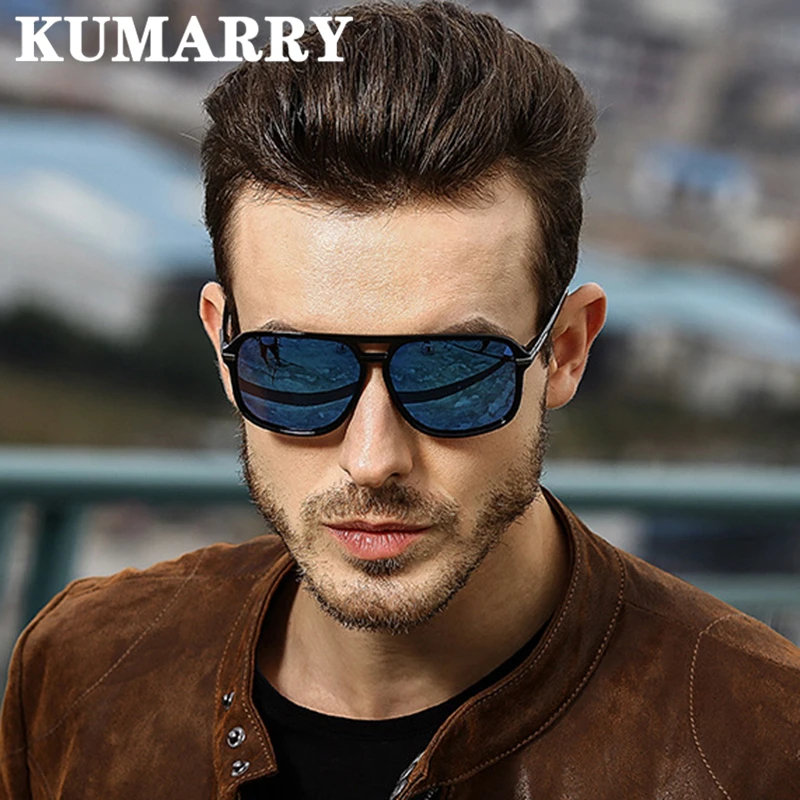 KUMARRY винтажные квадратные поляризованные солнцезащитные очки мужские