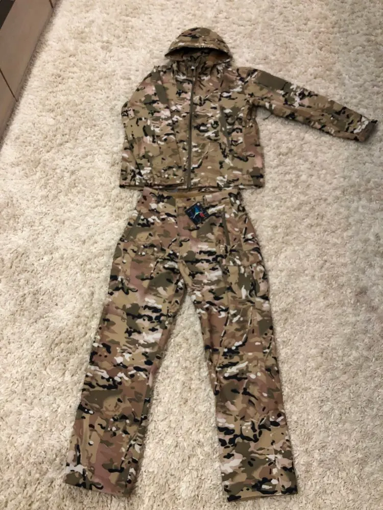 Hot Winter Men Outdoor Camping Hunting Hiking Camouflage Sets Tactical Waterproof Shark Skin Soft Shell Fleece Jacket Pants Suit