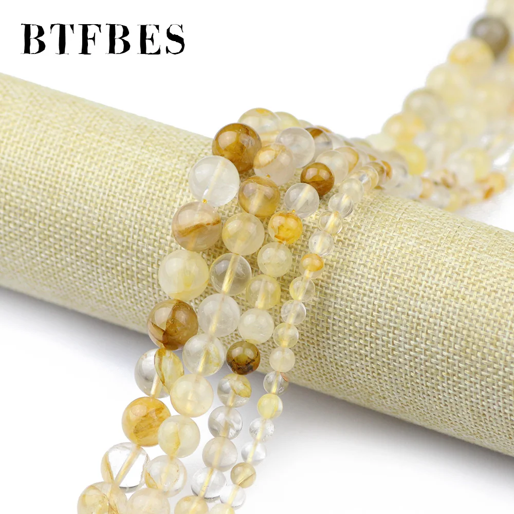 BTFBES Natural Yellow Quartz Crystal Hong Kong Imports Stone 6 8 10 12MM Round Loose Bead For Jewelry Bracelet Making DIY | Украшения и
