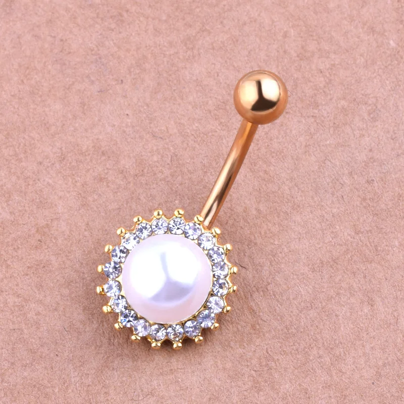 Колечки на пупок живота с имитацией жемчуга пирсинг пупка хирургическая сталь