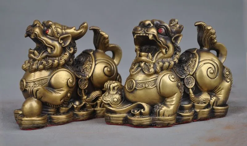 

Рождественская женская статуэтка Yuanbao Ruyi foo dog китайский латунный по феншуй Kylin на Хэллоуин