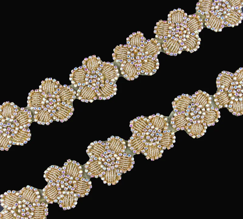 1 ярд золотой дизайн Ручной работы Бусины стразы аппликация отделка горячей