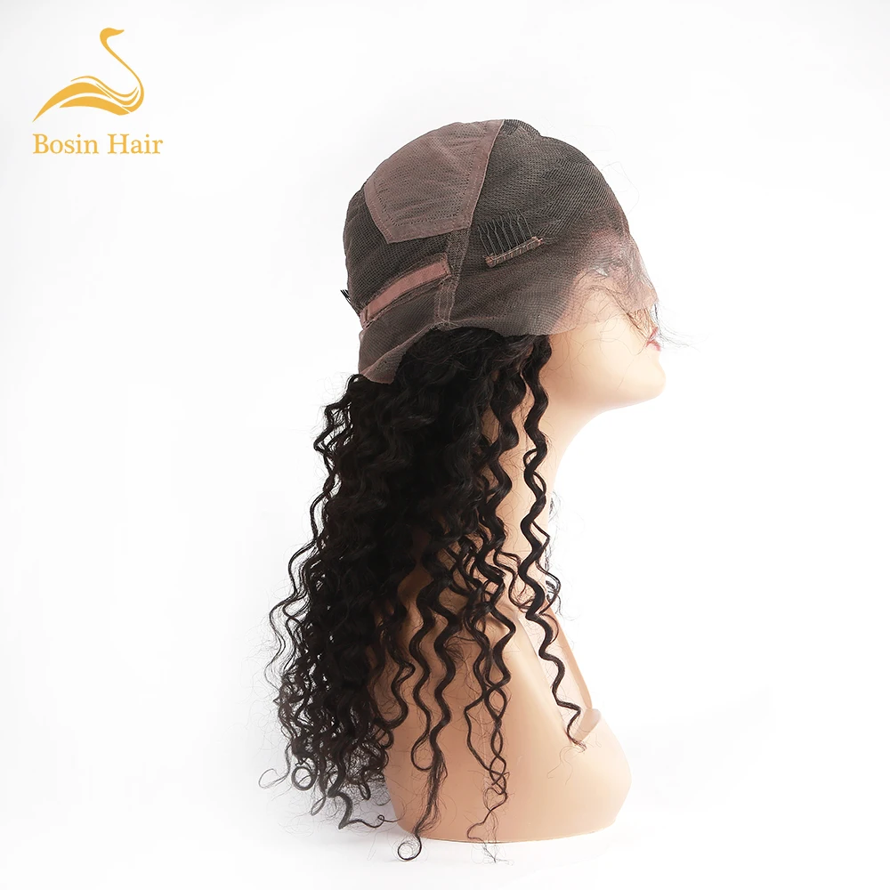 Bosin натуральные черные бразильские человеческие волосы Remy парик на полной сетке