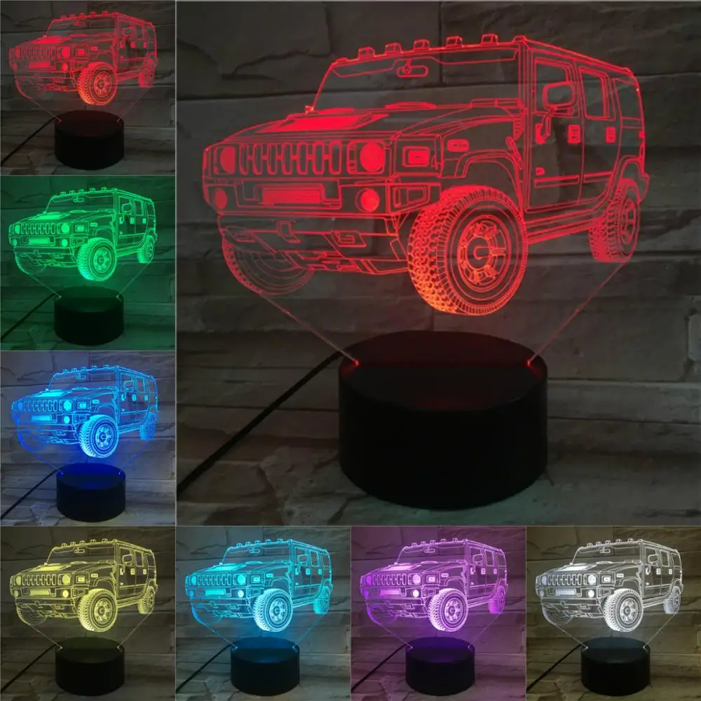 Новинка Ночной светильник Luminaria Jeep Car Off road Suv 3D иллюзионная лампа светодиодный